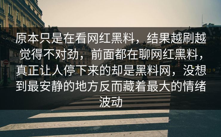 原本只是在看网红黑料，结果越刷越觉得不对劲，前面都在聊网红黑料，真正让人停下来的却是黑料网，没想到最安静的地方反而藏着最大的情绪波动